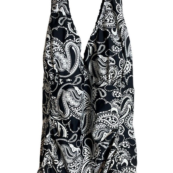 Sunshine Zone Swimsuit Paisley Black White Halter Size 1X EUC - Picture 3 of 10